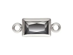 Sterling Silver Cubic Zirconia Rectangle Bezel Connector Black, 3mm X 5mm