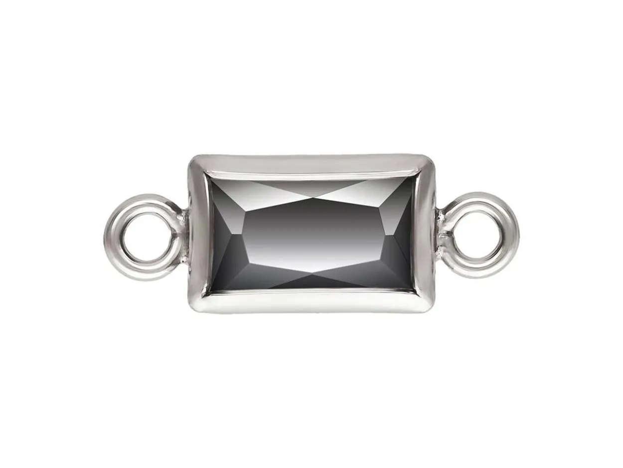 Sterling Silver Cubic Zirconia Rectangle Bezel Connector Black, 3mm X 5mm
