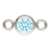 Sterling Silver Cubic Zirconia Round Bezel Connector Aquamarine 3mm