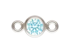 Sterling Silver Cubic Zirconia Round Bezel Connector Aquamarine 3mm