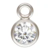 Sterling Silver Cubic Zirconia Round Bezel Drop Connector,white, 3mm