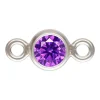 Sterling Silver Cubic Zirconia Round Bezel Connector Amethyst 3mm