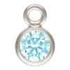 Sterling Silver Cubic Zirconia Round Bezel Drop Connector,aquamarine, 3mm