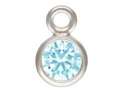 Sterling Silver Cubic Zirconia Round Bezel Drop Connector,aquamarine, 3mm