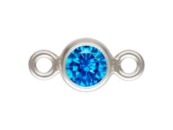 Sterling Silver Cubic Zirconia Round Bezel Connector Aqua Blue 3mm