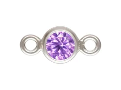 Sterling Silver Cubic Zirconia Round Bezel Connector Light Amethyst 3mm