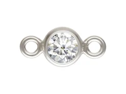 Sterling Silver Cubic Zirconia Round Bezel Connector White 3mm
