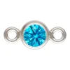 Sterling Silver Cubic Zirconia Round Bezel Connector Swiss Blue 3mm