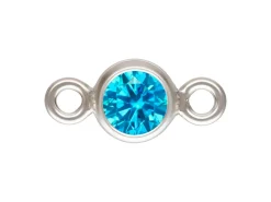 Sterling Silver Cubic Zirconia Round Bezel Connector Swiss Blue 3mm
