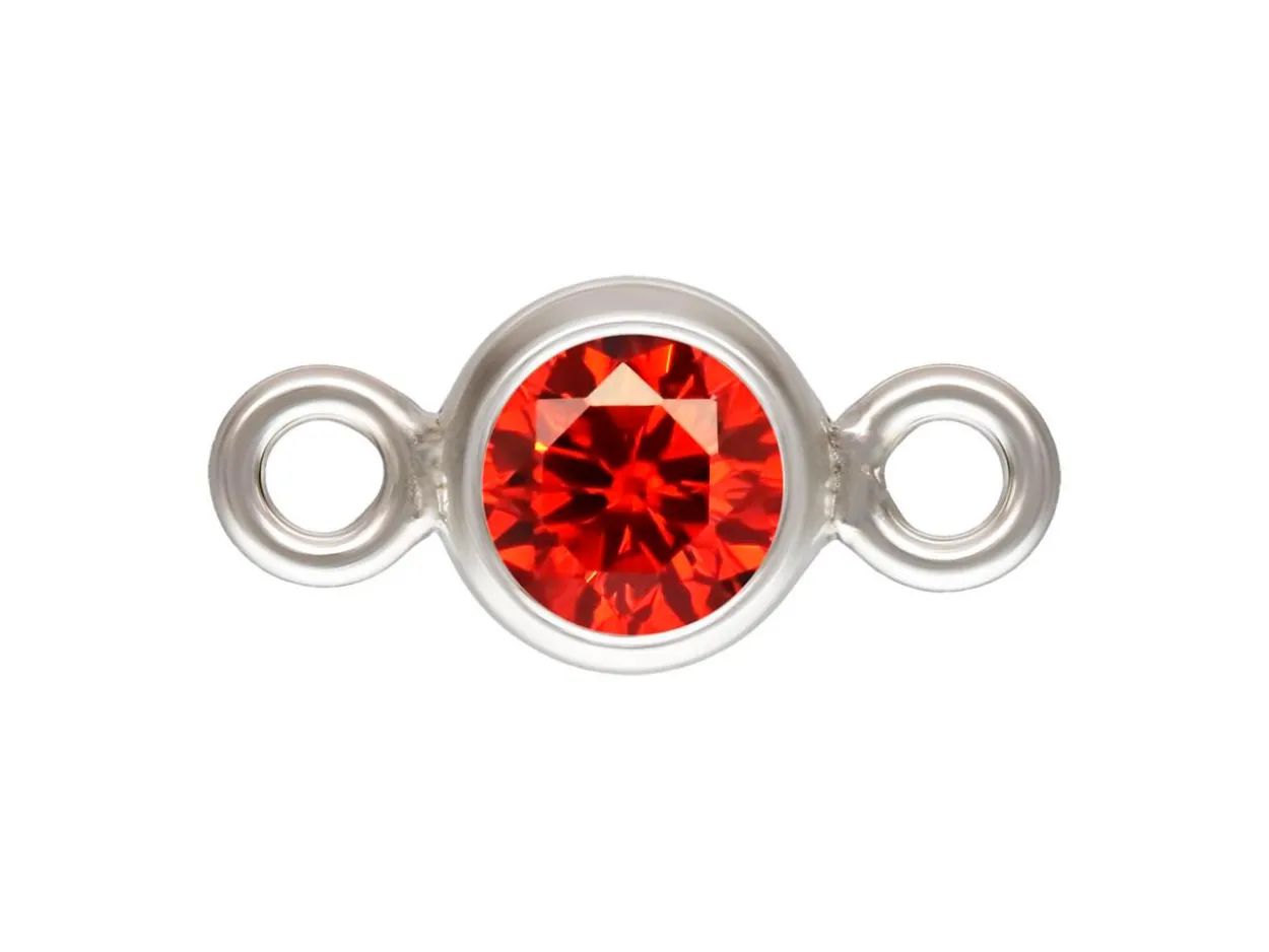 Sterling Silver Cubic Zirconia Round Bezel Connector Ruby 3mm