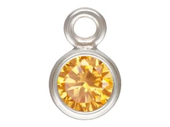 Sterling Silver Cubic Zirconia Round Bezel Drop Connector,champagne,3mm