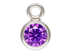 Sterling Silver Cubic Zirconia Round Bezel Drop Connector,amethyst, 3mm