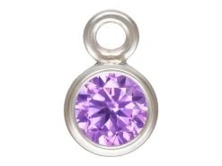 Sterling Silver Cubic Zirconia Round Bezel Drop Connector,light Amethyst, 3mm