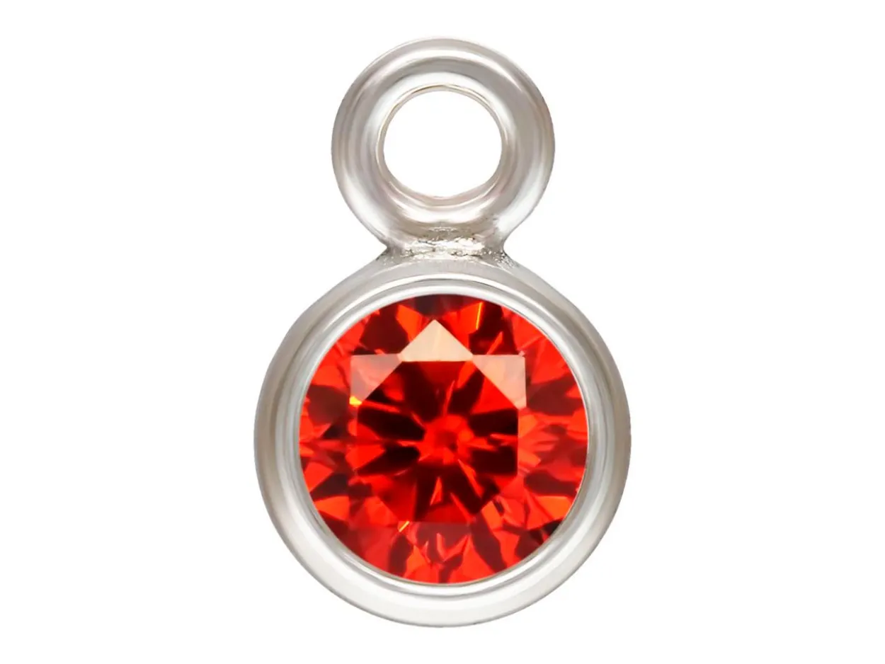 Sterling Silver Cubic Zirconia Round Bezel Drop Connector,ruby, 3mm