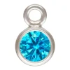 Sterling Silver Cubic Zirconia Round Bezel Drop Connector,swiss Blue, 3mm