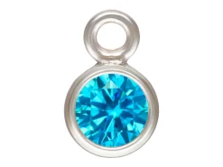 Sterling Silver Cubic Zirconia Round Bezel Drop Connector,swiss Blue, 3mm