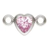 Sterling Silver Cubic Zirconia Heart Bezel Connector Pink, 3mm