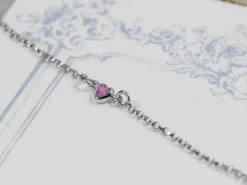 Sterling Silver Cubic Zirconia Heart Bezel Connector Pink, 3mm