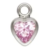 Sterling Silver Cubic Zirconia Heart Bezel Drop Connector Pink, 3mm