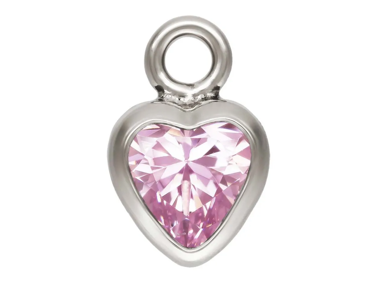 Sterling Silver Cubic Zirconia Heart Bezel Drop Connector Pink, 3mm