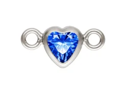 Sterling Silver Cubic Zirconia Heart Bezel Connector Sapphire, 3mm