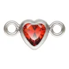 Sterling Silver Cubic Zirconia Heart Bezel Connector Garnet, 3mm