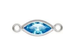 Sterling Silver Cubic Zirconia Marquise Bezel Connector Swiss Blue, 3mm X 6.0mm