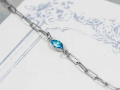 Sterling Silver Cubic Zirconia Marquise Bezel Connector Swiss Blue, 3mm X 6.0mm