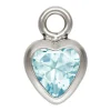 Sterling Silver Cubic Zirconia Heartbezel Drop Connector Aquamarine, 3mm