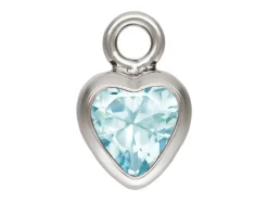 Sterling Silver Cubic Zirconia Heartbezel Drop Connector Aquamarine, 3mm