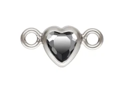 Sterling Silver Cubic Zirconia Heart Bezel Connector Black, 3mm