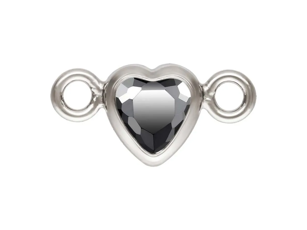 Sterling Silver Cubic Zirconia Heart Bezel Connector Black, 3mm