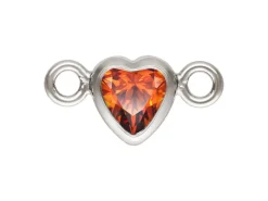 Sterling Silver Cubic Zirconia Heart Bezel Connector Ruby, 3mm