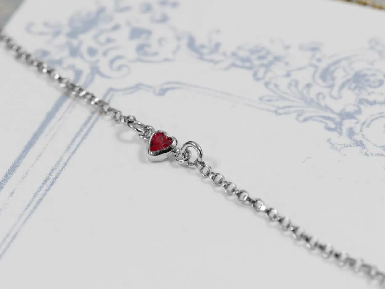 Sterling Silver Cubic Zirconia Heart Bezel Connector Ruby, 3mm