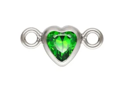 Sterling Silver Cubic Zirconia Heart Bezel Connector Green, 3mm