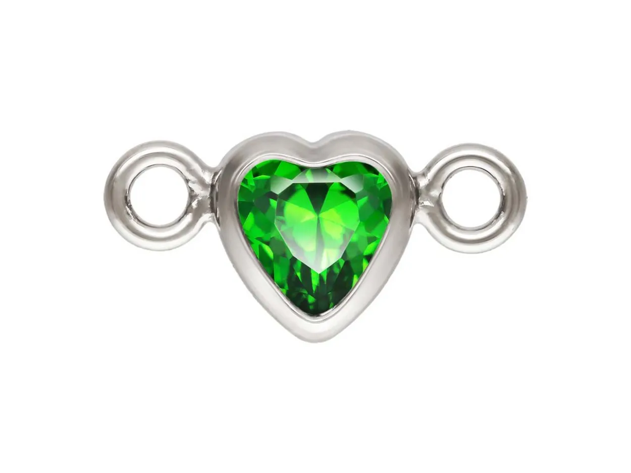 Sterling Silver Cubic Zirconia Heart Bezel Connector Green, 3mm