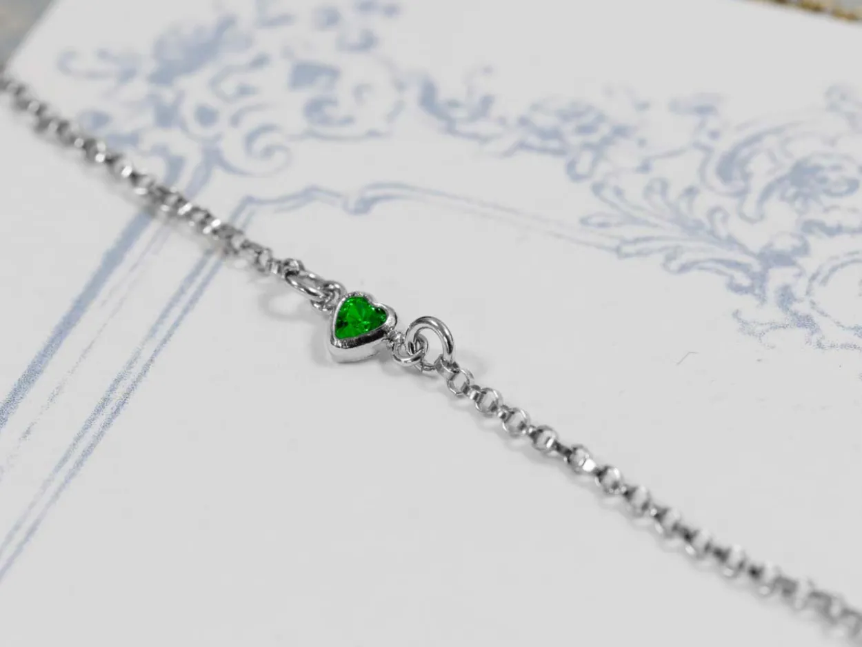 Sterling Silver Cubic Zirconia Heart Bezel Connector Green, 3mm