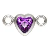 Sterling Silver Cubic Zirconia Heart Bezel Connector Amethyst, 3mm