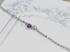 Sterling Silver Cubic Zirconia Heart Bezel Connector Amethyst, 3mm