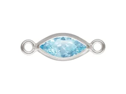Sterling Silver Cubic Zirconia Marquise Bezel Connector Aquamarine, 3mm X 6.0mm