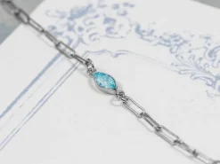 Sterling Silver Cubic Zirconia Marquise Bezel Connector Aquamarine, 3mm X 6.0mm