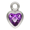 Sterling Silver Cubic Zirconia Heart Bezel Drop Connector Amethyst, 3mm