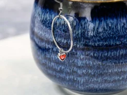Sterling Silver Cubic Zirconia Heart Bezel Drop Connector Garnet, 3mm