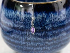 Sterling Silver Cubic Zirconia Marquise Bezel Drop Connector Amethyst, 3mm X 6.0mm