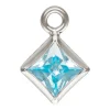 Sterling Silver Cubic Zirconia Square Bezel Drop Connector Aquamarine, 3mm