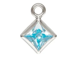 Sterling Silver Cubic Zirconia Square Bezel Drop Connector Aquamarine, 3mm