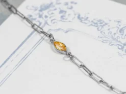 Sterling Silver Cubic Zirconia Marquise Bezel Connector Champagne, 3mm X 6.0mm