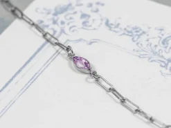 Sterling Silver Cubic Zirconia Marquise Bezel Connector Light Amethyst, 3mm X 6.0mm