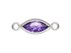 Sterling Silver Cubic Zirconia Marquise Bezel Connector Amethyst, 3mm X 6.0mm
