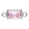 Sterling Silver Cubic Zirconia Rectangle Bezel Connector Pink, 3mm X 5mm